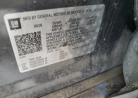 2018 Chevrolet Trax 1Lt z USA, uszkodzony, nr VIN 3GNCJPSB9JL397351